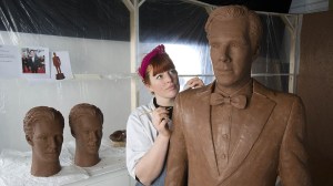 Chocolatier Jen Lindsay-Clark makes final adjustments to a life-size chocolate sculpture of Benedict Cumberbatch Life-size chocolate Benedict Cumberbatch to promote launch of TV channel 'Drama' on uktvplay.co.uk, Britain - 01 Apr 2015 A life-size chocolate sculpture of Benedict Cumberbatch has been created to celebrate the launch of television channel 'Drama' on the new on-demand service uktvplay.co.uk. It follows a national poll which named Benedict as Britain's dishiest television drama actor, just in time for Easter. It took a crew of eight people over 250 man hours to create the sculpture, which weighs 40kg. The statue will be displayed at Westfield Stratford on Friday 3rd April. (Rex Features via AP Images)