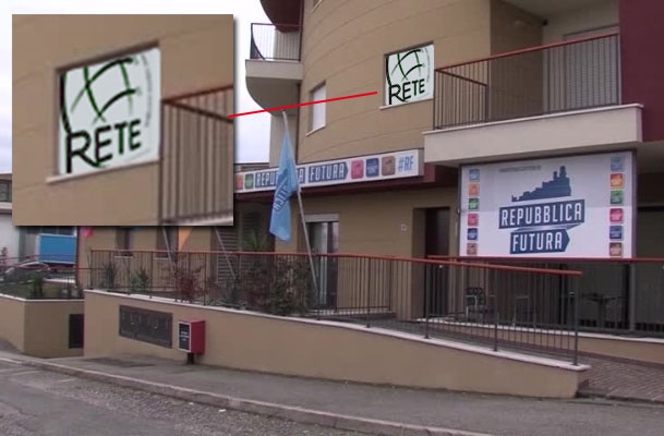 Flag shock a Borgo Maggiore. Bandiera di Rete nella sede di Repubblica Futura